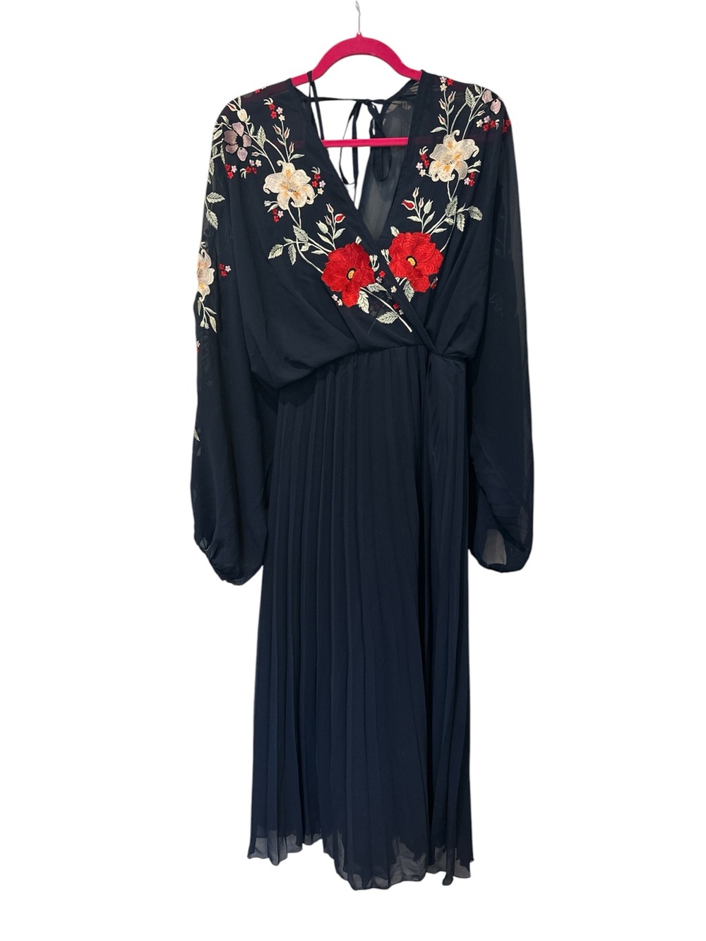 ASOS Navy Midi Dress with Red & Cream Floral Embroidery